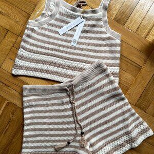 ☀️ NWT House of Harlow 1960 - Size M -Women Crochet Top+Short Beige and white ☀️